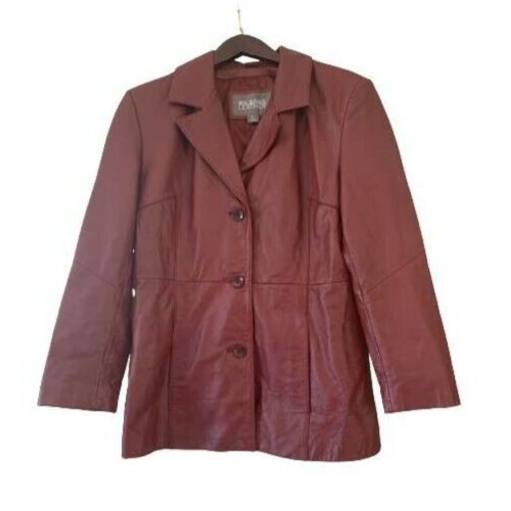 Vintage Wilsons Jacket Womens Large Red Coat Pockets Notch Lapel Leather